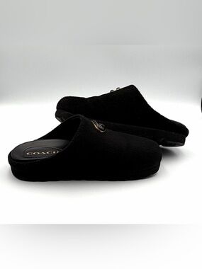 Coach Hadley Felt Slipper Mule Black C Logo Size 8